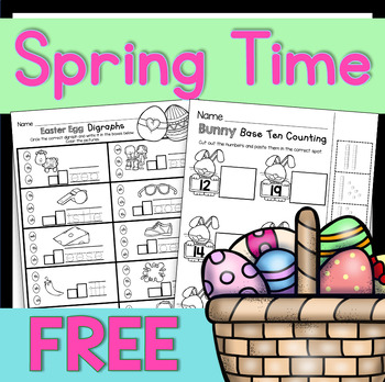 Preview of FREE Spring worksheets for kindergarten and first grade - Easter Centers Phonics