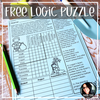 Preview of FREE Earth Day Activity Logic Puzzler DIGITAL AND PRINT OPTIONS