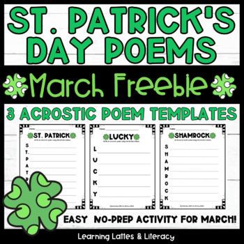 Preview of FREE St. Patrick's Day Acrostic Poem March Poem Template Poetry Shamrock No Prep