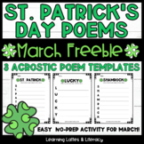 FREE St. Patrick's Day Acrostic Poem March Poem Template P