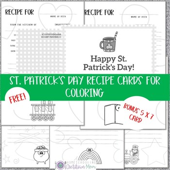 Preview of FREE! St. Patrick's Day Black and White Recipe Cards for Coloring