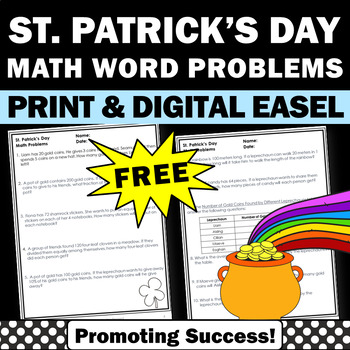 Preview of FREE St Pattys Day Math Word Problems Holiday Math Worksheet Morning Work Packet