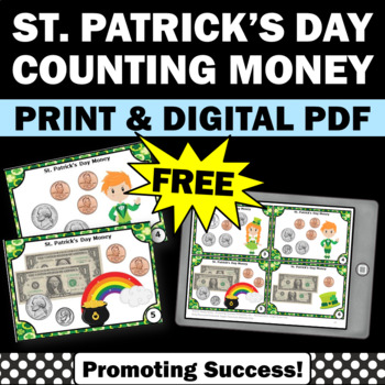 Preview of FREE St. Patrick's Day Math Activities Counting Money Task Cards Dollar Coins