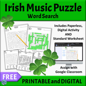 Preview of FREE St. Patrick's Day Music Worksheet - Printable and Digital Puzzle