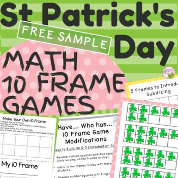 Preview of FREE St Patrick's Day Theme Ten Frame Math Center Games Preschool Kindergarten