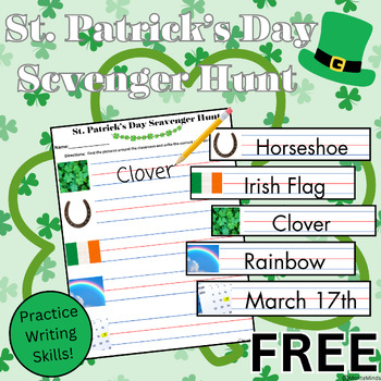 Preview of FREE St. Patrick's day Vocab Scavenger Hunt (Montessori, Preschool)