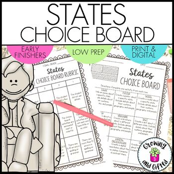 Preview of FREE States Choice Board Menu for Differentiation Enrichment and Early Finishers