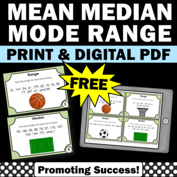 Preview of FREE Statistics and Probability Mean Median Mode Range Task Cards 5th 6th Grade