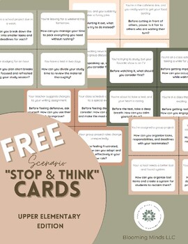 Preview of FREE "Stop and Think" Cards: Developing Executive Skills for Upper Elementary