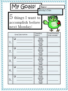 Preview of FREE Student Goals Weekly Checklist