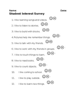 Preview of FREE Student Interest Survey (Kindergarten through Second Grade)