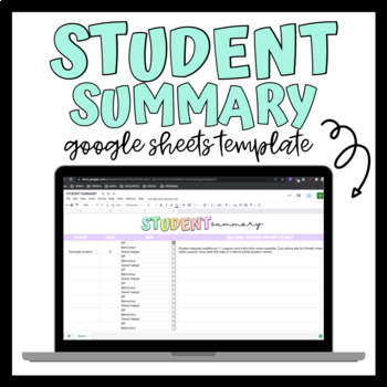 Preview of FREE | Student Summary Google Sheets Template | Supply Binder Must Have