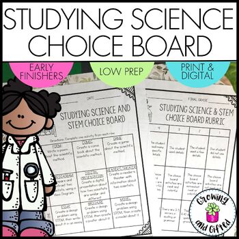 Preview of FREE Studying Science and STEAM Choice Board for Enrichment and Early Finishers