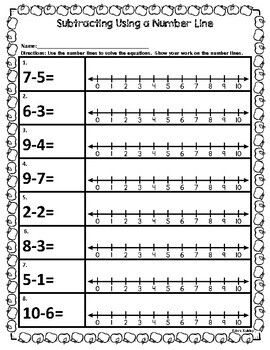 Preview of FREE Subtracting Using a Number Line: Fall Theme