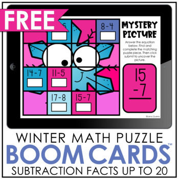 Preview of FREE Subtraction to 20 Boom Cards | Winter Math Puzzles
