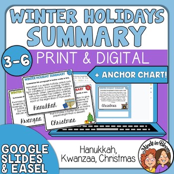 Preview of Winter Holiday Summarizing Task Cards - Christmas, Hanukkah, and Kwanzaa