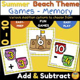 Summer Addition & Subtraction Math Games to 10 - Memory, P