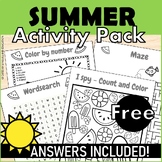 FREE Summer June July August Activity Pack Early Finishers