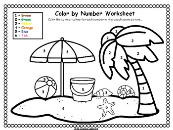 free summer color by number worksheet by wee citizens learning tpt