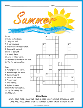 Preview of FREE Summer Crossword Puzzle Worksheet Activity (Easy & Harder Versions)
