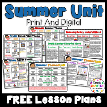 FREE Summer Kindergarten Unit Lesson Plans With Freebies by Simply SMARTER