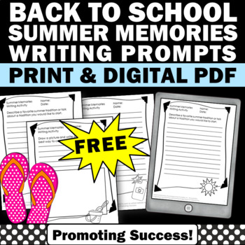 Preview of FREE Back to School Writing Prompts Activities Summer Memories Worksheets