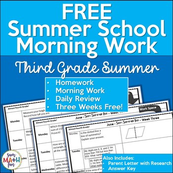 Preview of FREE Summer School Morning Work || Third Grade Math