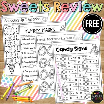 Preview of FREE Summer Sweets Themed No Prep Math and ELAR Worksheets | 1st and 2nd Grade