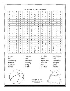 FREE Summer Word Search by Teach to the Core | Teachers Pay Teachers