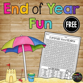 Preview of FREE Summer Word Search Beach Theme | End of Year Fun | Last Day of School