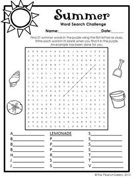 FREE- Summer Word Search Challenge by The Peanut Circus | TpT