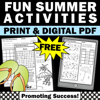 Preview of FREE Summer School Activities Summer Word Search Vocabulary Puzzles 1st 2nd 3rd