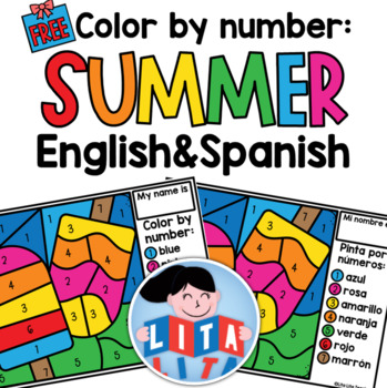 Preview of FREE Summer color by number English and Spanish