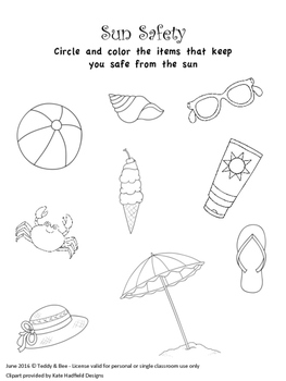 FREE Sun Safety Worksheets - PreK by Teddy and Bee | TpT