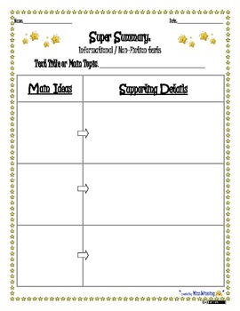 super summary graphic organizer non fiction info texts fillable