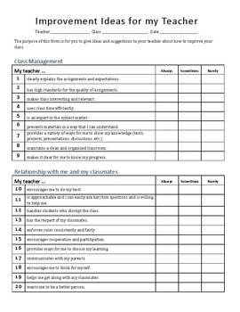 Preview of FREE - Survey for students to assess their teacher - teacher evaluation form