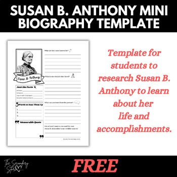 Preview of FREE- Susan B. Anthony Mini Bio Template