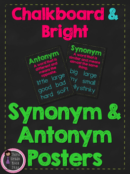 Preview of FREE Synonym & Antonym Posters {Chalkboard & Bright Theme}