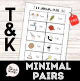 FREE /T/ and /K/ Minimal Pairs Speech Handout (Fronting/Backing)