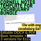 Vocabulary Cornell Notes w/ ELL support! Editable DOCX, PDF!