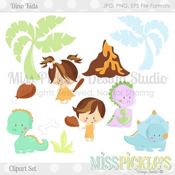 Preview of (FREE TODAY) Dino Kids- Commercial Use Clipart Set