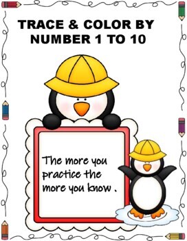 Preview of TRACE AND COLOR BY NUMBER 1 - 10  FOR PreK -KINDERGARTEN, HOMESCHOOLING