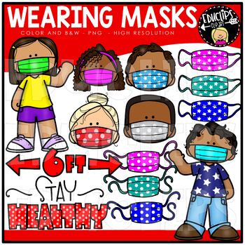 Preview of Wearing Masks Clip Art Set {Educlips Clipart}