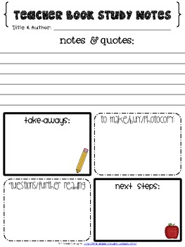 Preview of FREE Teacher Book Study Notes Sheet