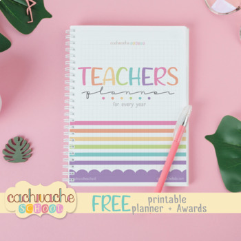 Preview of FREE Teacher school planner, teacher binder in English/Spanish + Awards