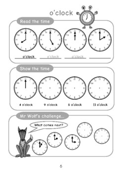 Preview of FREE Telling the Time with Mr Wolf Worksheet: Year 1 Ages 5-6 O'CLOCK TIME