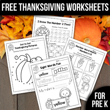 Preview of FREE Thanksgiving Activities Fall Math Worksheets Freebies Printables Writing