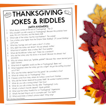 FREE Thanksgiving Activity - Jokes and Riddles by Cultivating Critical ...