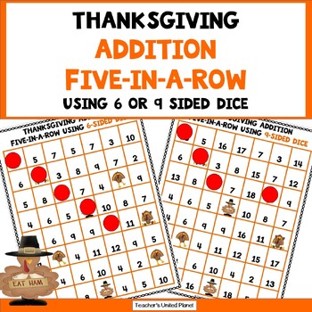 Preview of FREE Thanksgiving Addition Fact Fluency Practice 5-in-a-Row - Tables 1-6 or 1-9