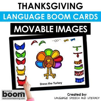 Preview of Thanksgiving Boom Cards Speech Therapy. Turkey Descriptions, Digital,  FREE